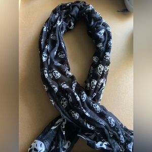 Torrid Black Gray Sheer Burnout Skull Scarf 71” x 17”